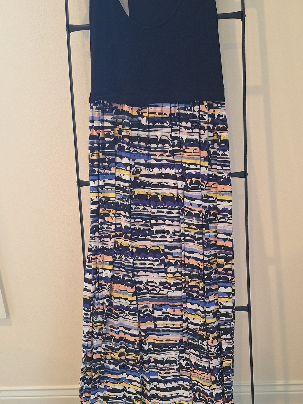 Cynthia Rowley Navy Tank Maxi Dress with Multi-Color Abstract Stripe Skirt